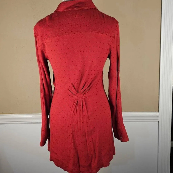 Free People Womens Red Black Polka Dot Shirt Dress Small - Picture 2 of 5